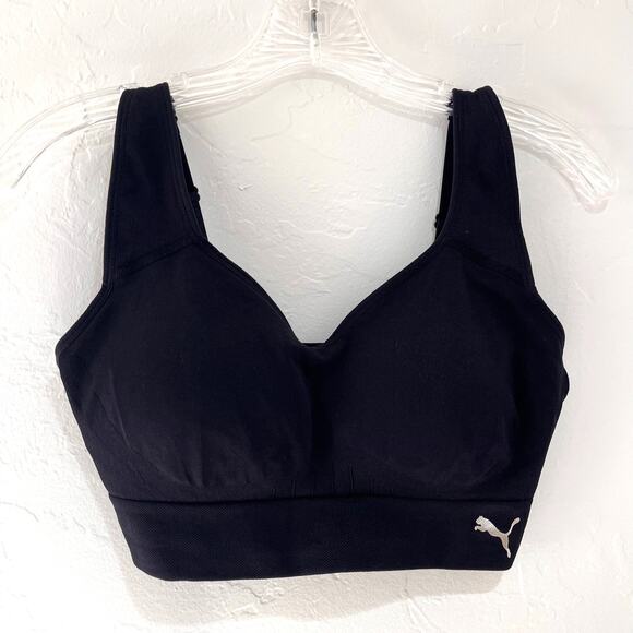 PUMA Convertible Support Sports Bra Black Sz L Racerback Gym Workout Minimalist - Picture 1 of 6